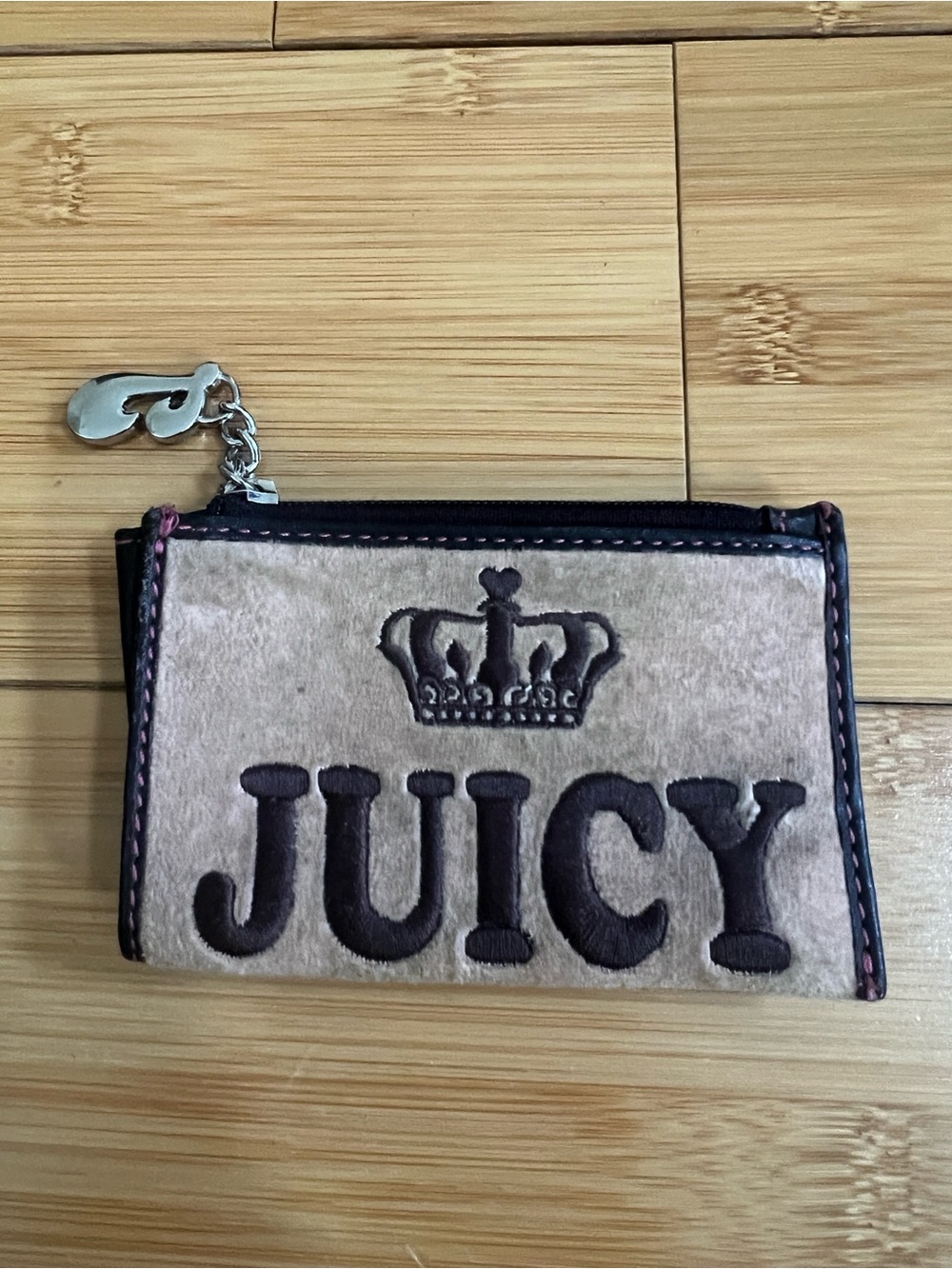 Juicy Couture Pink Suede Card Holder with Crown Logo Charm